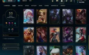 Unranked com 50 Champs e 33 Skins + 6k de RP + 90 Espolios