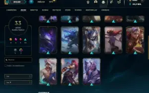 Unranked com 50 Champs e 33 Skins + 6k de RP + 90 Espolios