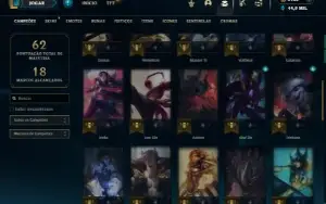 Unranked com 50 Champs e 33 Skins + 6k de RP + 90 Espolios