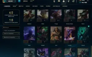 Unranked com 50 Champs e 33 Skins + 6k de RP + 90 Espolios