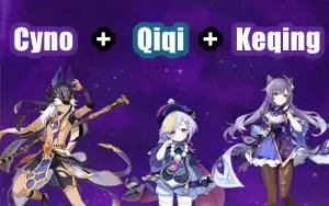 Conta Genshin Impact AR 5 com Cyno, Keqing e Qiqi
