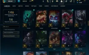 Platina 4 com 105 Champs e 34 Skins + 2 Fragmentos