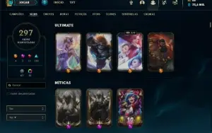Conta ouro 3 com TODOS os champs e 296 Skins (MID TOP E JG )