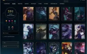 Gold 4 ,391 skins, 3 prestígios, 1 hextec e 4 ultimates