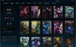 Gold 4 ,391 skins, 3 prestígios, 1 hextec e 4 ultimates