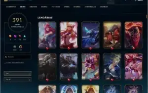 Gold 4 ,391 skins, 3 prestígios, 1 hextec e 4 ultimates