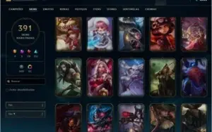 Gold 4 ,391 skins, 3 prestígios, 1 hextec e 4 ultimates