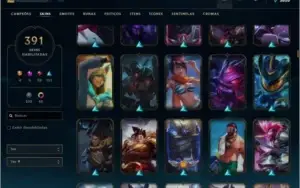 Gold 4 ,391 skins, 3 prestígios, 1 hextec e 4 ultimates