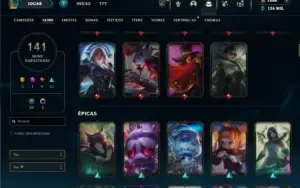 Ouro 4 com TODOS os champs e 142 Skin+ 1 Rara e 8 Vitoriosas