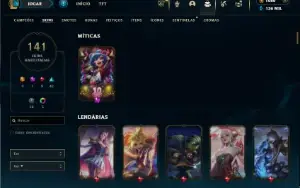 Ouro 4 com TODOS os champs e 142 Skin+ 1 Rara e 8 Vitoriosas