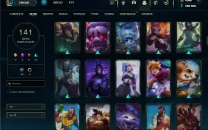 Ouro 4 com TODOS os champs e 142 Skin+ 1 Rara e 8 Vitoriosas