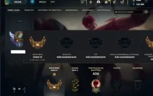 Ouro 4 com TODOS os champs e 142 Skin+ 1 Rara e 8 Vitoriosas