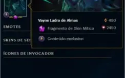 Conta League of Legends Ouro I com Vayne Ladra de Almas