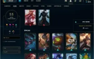 Conta prata 4 com 102 champs e 55 skins