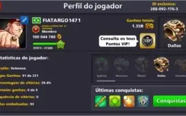 conta 8 ball pool com 1342 notas e 100 milhoes de fichas
