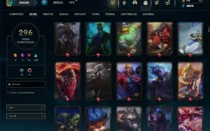 Ouro 1 com 140 Champs e 296 Skins + 3 Miticas