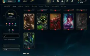 Ouro 1 com 140 Champs e 296 Skins + 3 Miticas