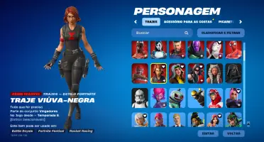 Conta com 246 skins (loja, passe, clube fortnite e missões),