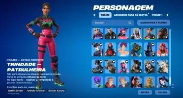 Conta com 246 skins (loja, passe, clube fortnite e missões),