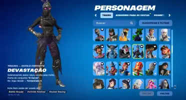 Conta com 246 skins (loja, passe, clube fortnite e missões),