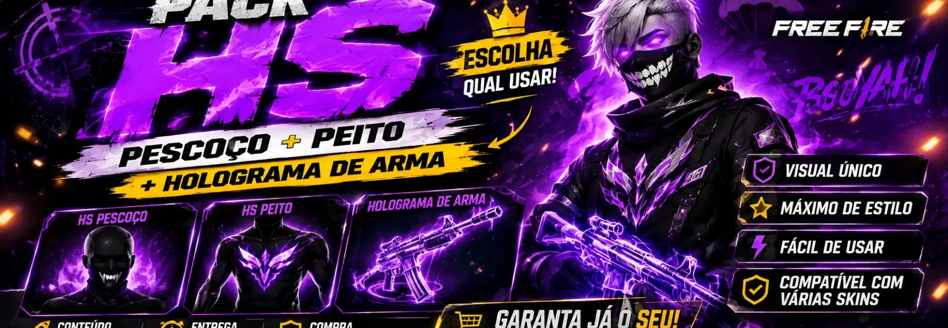 🔥 Pack Hs Premium — Pescoço + Peito + Holograma De Arma 🔥