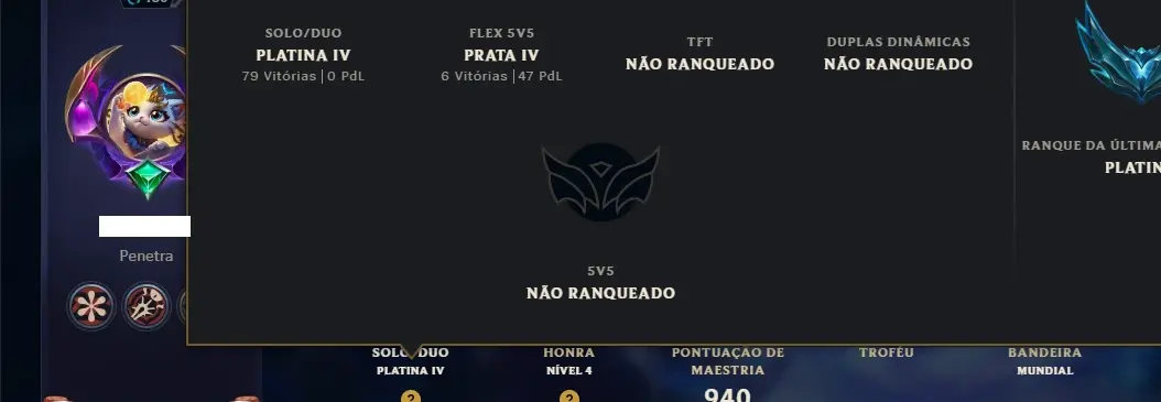 Platina 4 com TODOS os Champs e 296 Skins ( ADC / SUP / JG )