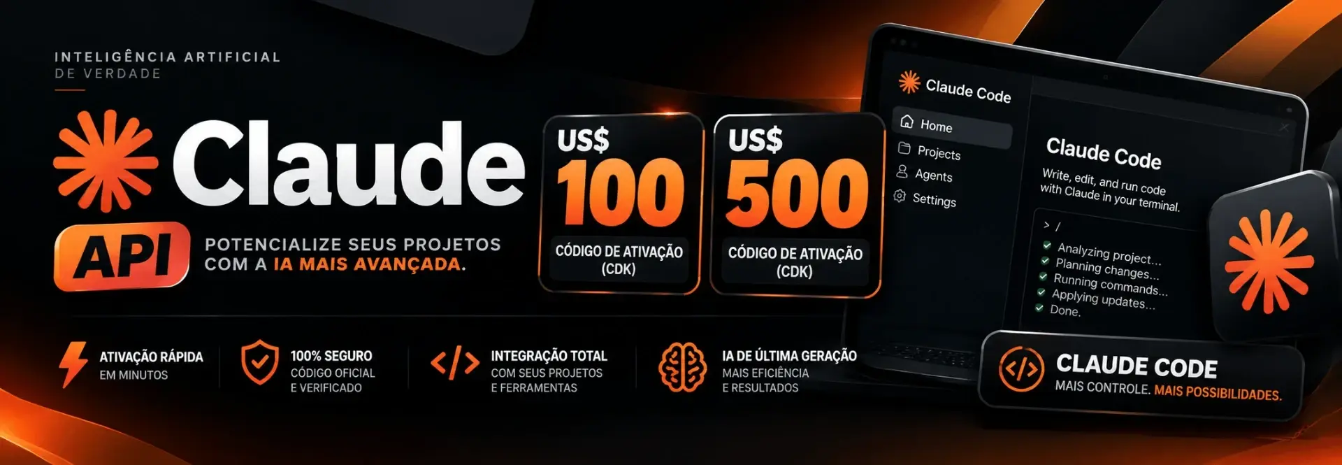 Claude Api Us$100 / Us$500 | Código De Ativação (Cdk) | Clau