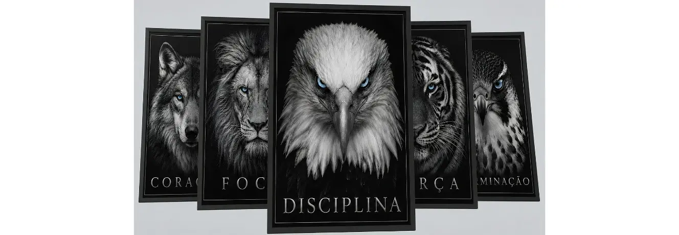Kit 5 Artes JPEG Animais Motivacionais Para quadros