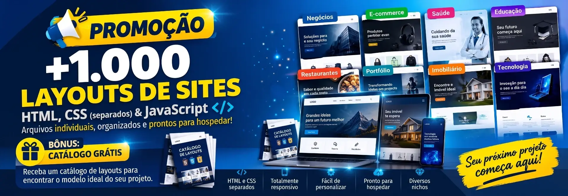 🔥 +1.000 Sites HTML/CSS/JS + Catálogo e Hospedagem Grátis!