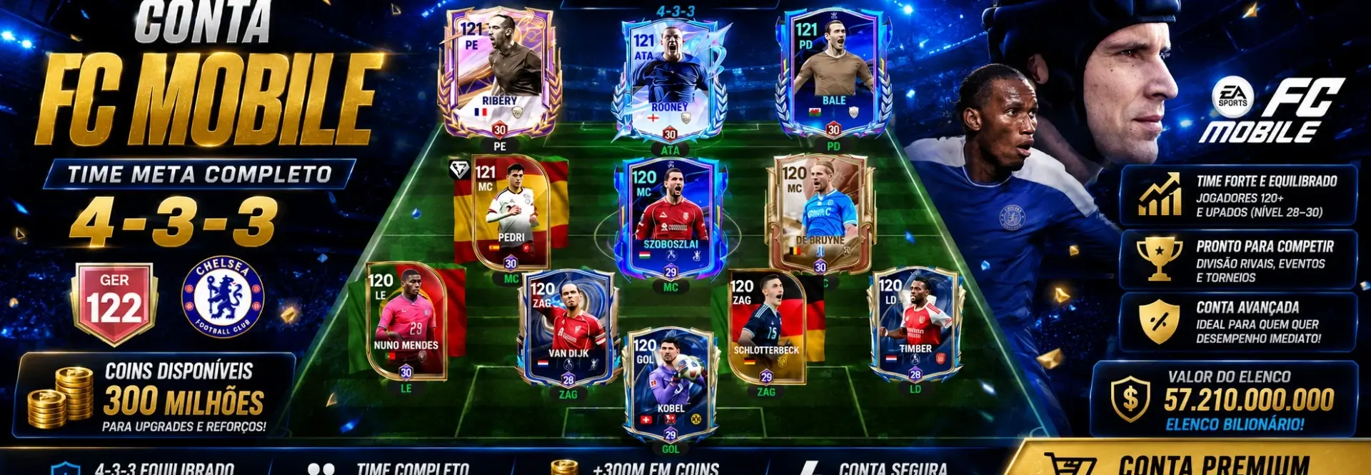 Conta FC Mobile 122 GER + 300M Coins | Time Meta Completo 4-