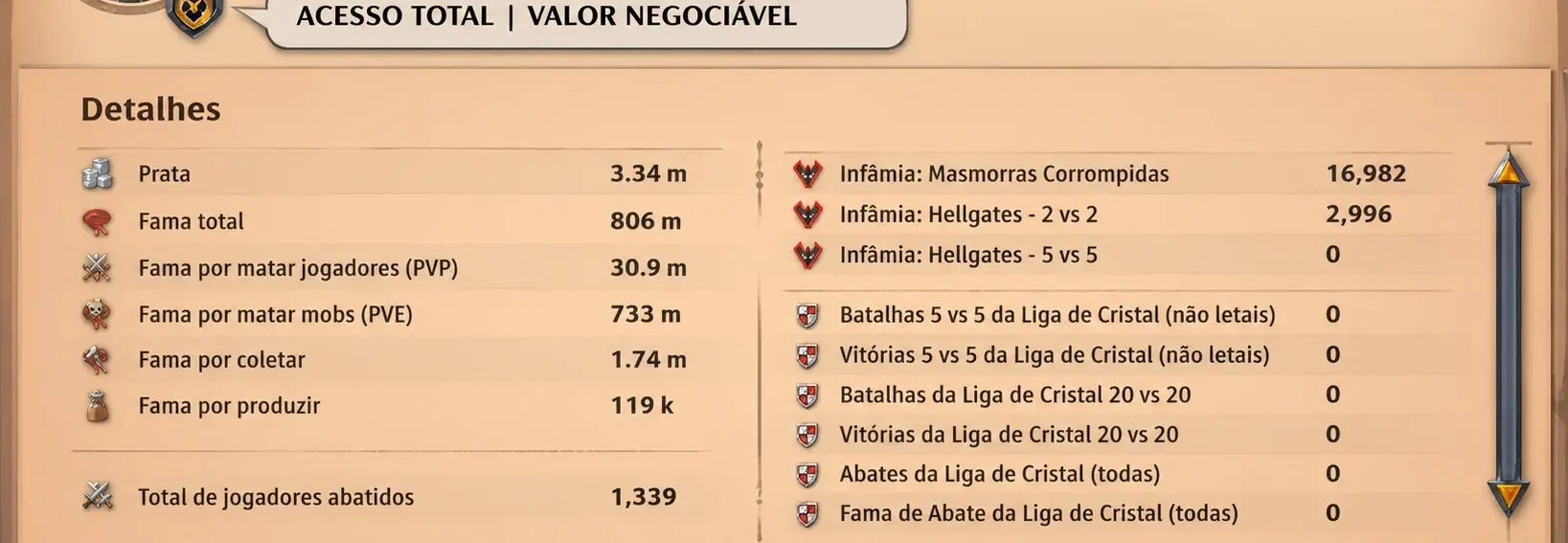 Conta Albion 800M De Fama + Coleta T8 + 100M De Bau