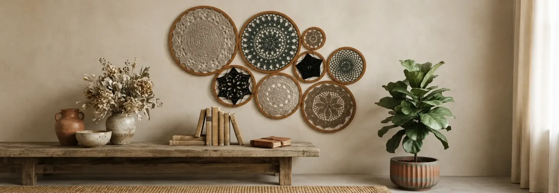 Painel de 8 Mandalas em Crochê