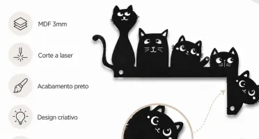 Cantoneira de Porta Gatinhos em MDF Preto 20 x 13 cm