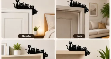 Cantoneira de Porta Gatinhos em MDF Preto 20 x 13 cm