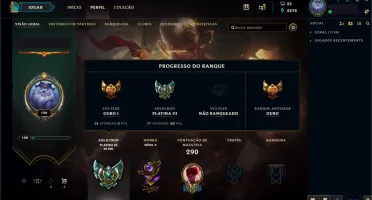 Conta League of Legends Lv100 Platina 3 Solo/duo Gold 1 Flex