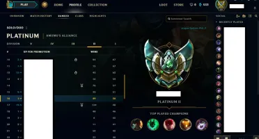 Conta de Lol, Elo: Platina 2.