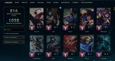 Ouro 2 com TODOS os Champs e 235 Skins ( JG / MID / ADC )