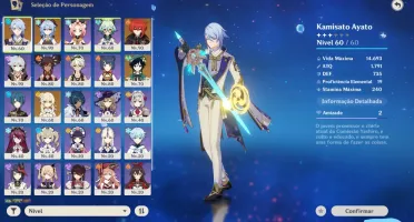 Conta AR55 - Ayato, Ganyu, Venti, Diluc e armas