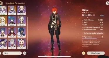 Conta Genshin AR31 - Diluc + Razor + 13 personagens