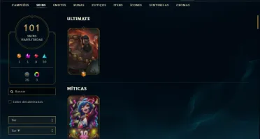 Conta bronze 1 com TODOS os champs e 101 Skins + 2 Raras