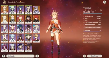 AR45 Hutão, Yoimiya, Diluc, Keqing e Jean + Espada Celestial