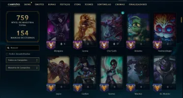 Ouro 4 com TODOS os Champs e 198 Skins ( SUP / ADC )