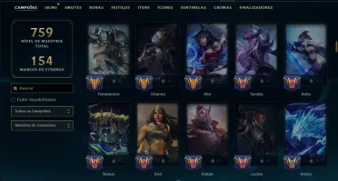 Ouro 4 com TODOS os Champs e 198 Skins ( SUP / ADC )
