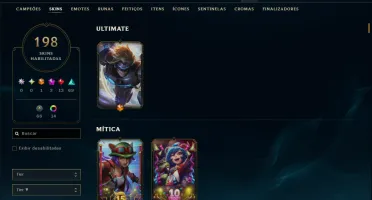 Ouro 4 com TODOS os Champs e 198 Skins ( SUP / ADC )