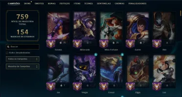 Ouro 4 com TODOS os Champs e 198 Skins ( SUP / ADC )