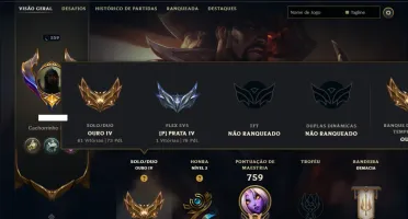 Ouro 4 com TODOS os Champs e 198 Skins ( SUP / ADC )