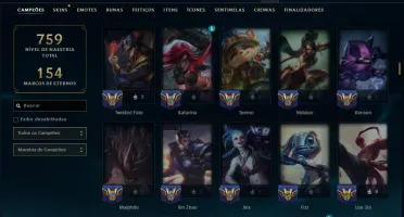 Ouro 4 com TODOS os Champs e 198 Skins ( SUP / ADC )