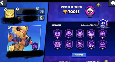 70K Troféus | 65 Brawlers Nível 11 🔥 +20 Passes (2 Pro Pass