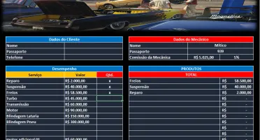 Planilha para mecânica GTA RP