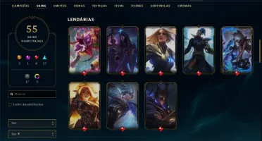 Conta ouro 2 com Yasuo edição prestigio, 55 skins, 75 champs